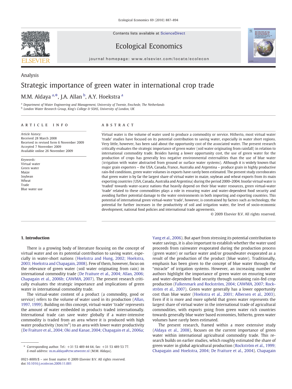 Strategic Importance of Green Water in International Crop Trade