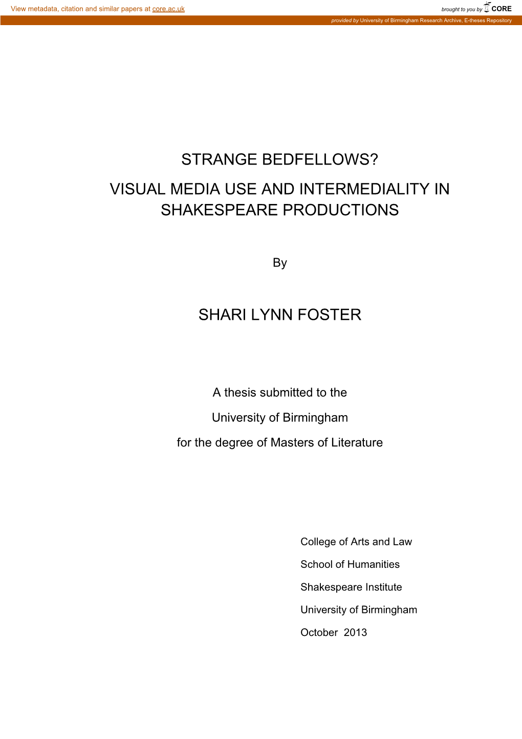 Visual Media Use and Intermediality in Shakespeare Productions