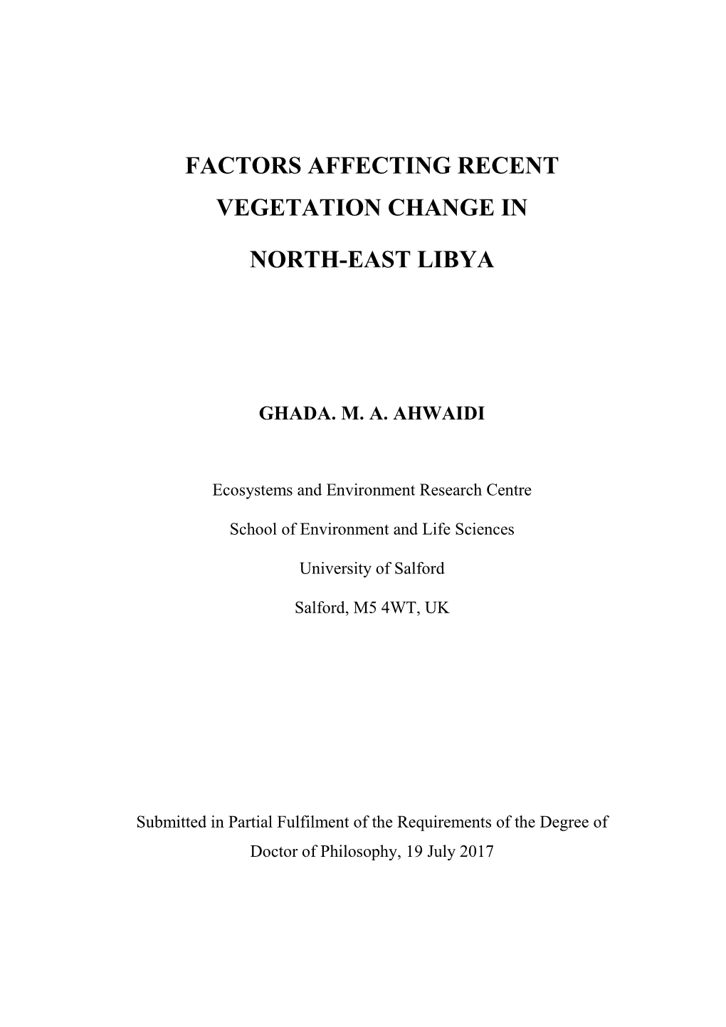 Factors Affecting Recent Vegetation Change in North-East Libya