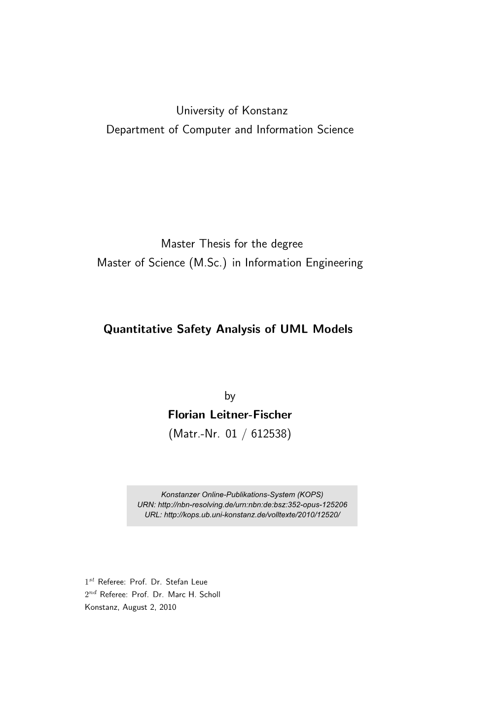 Quantitative Safety Analysis of UML Models