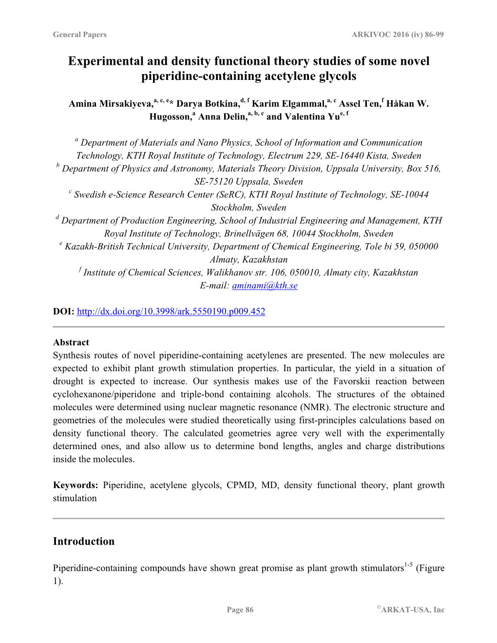 Experimental and Density Functional Theory Studies of Some Novel Piperidine-Containing Acetylene Glycols