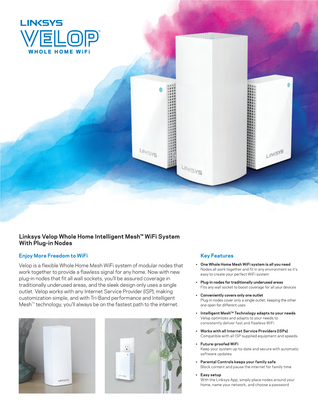 Linksys Velop Whole Home Intelligent Mesh™ Wifi System with Plug-In Nodes