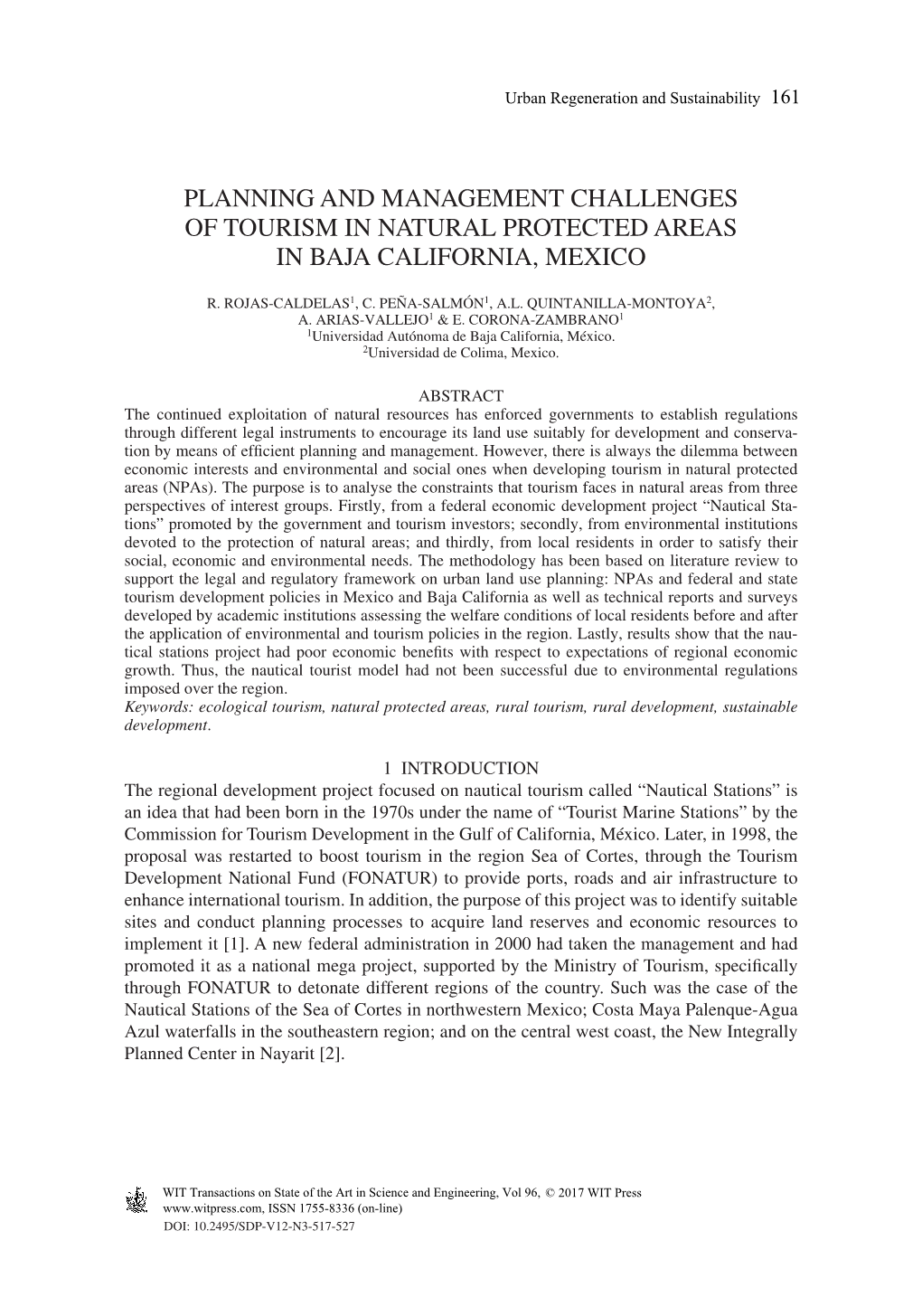 Planning and Management Challenges of Tourism in Natural Protected Areas in Baja California, Mexico