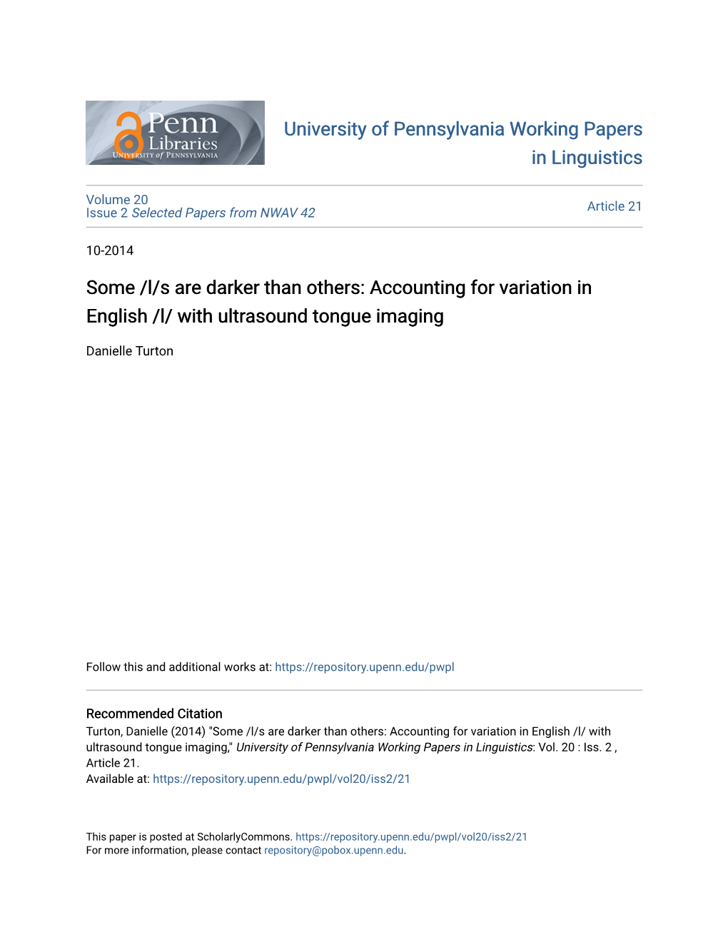 Some /L/S Are Darker Than Others: Accounting for Variation in English /L/ with Ultrasound Tongue Imaging