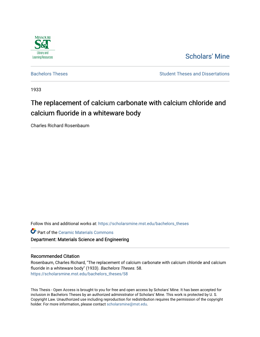 The Replacement of Calcium Carbonate with Calcium Chloride and Calcium Fluoride in a Whiteware Body