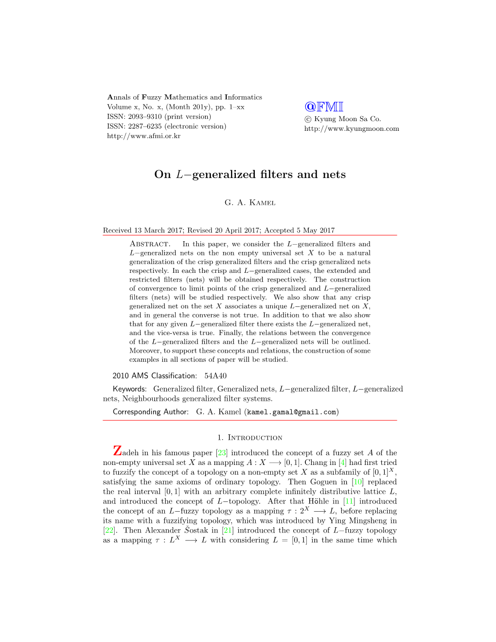 On L−Generalized Filters and Nets