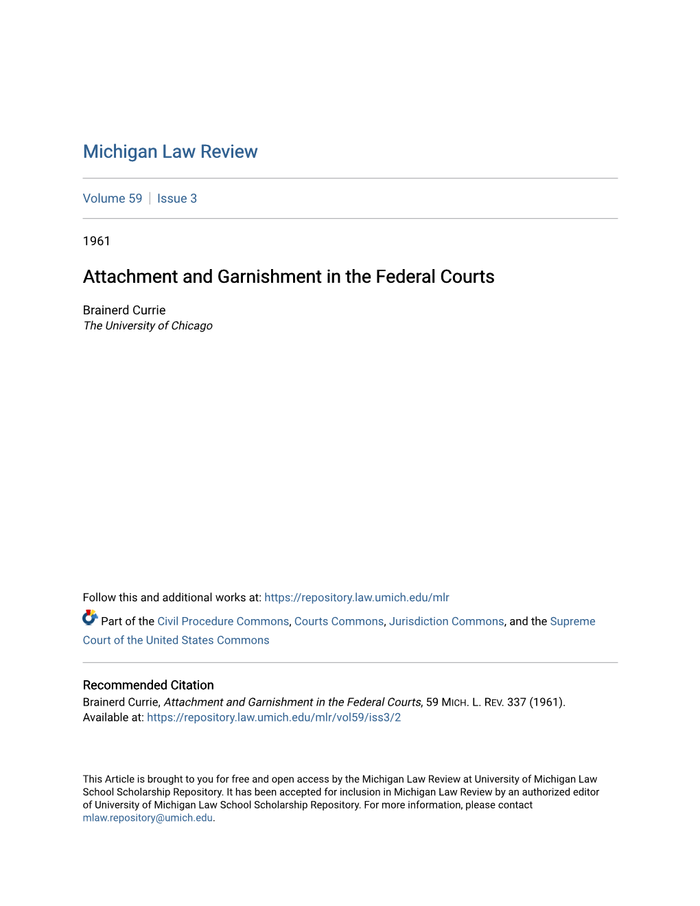 Attachment and Garnishment in the Federal Courts