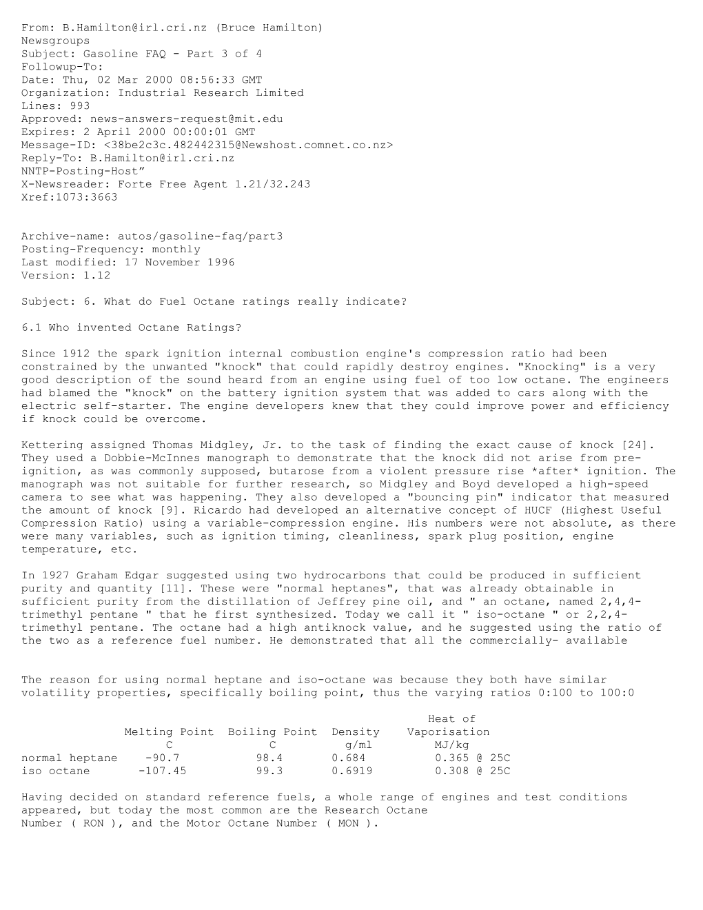 Subject: Gasoline FAQ - Part 3 of 4