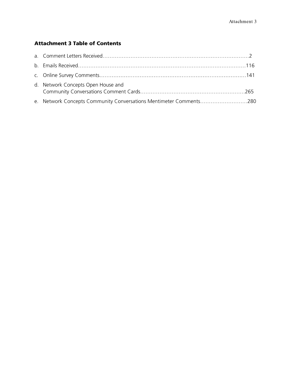 Attachment 3 Table of Contents A. Comment Letters Received