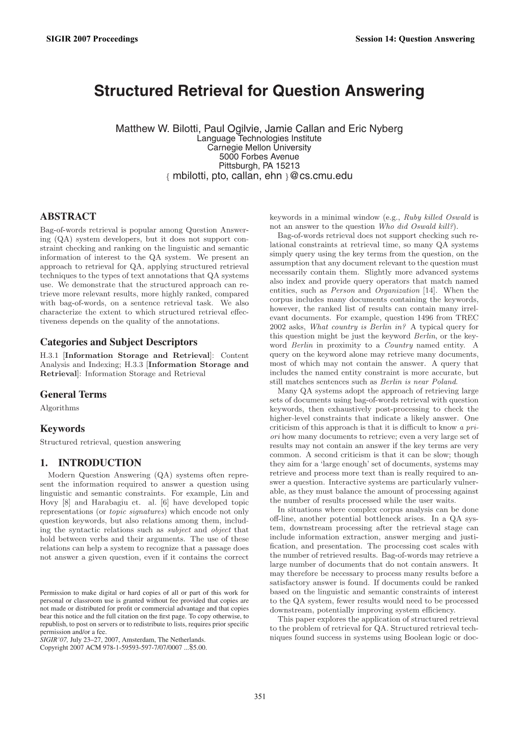 Structured Retrieval for Question Answering