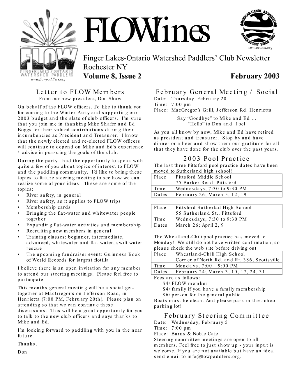 Finger Lakes-Ontario Watershed Paddlers' Club Newsletter