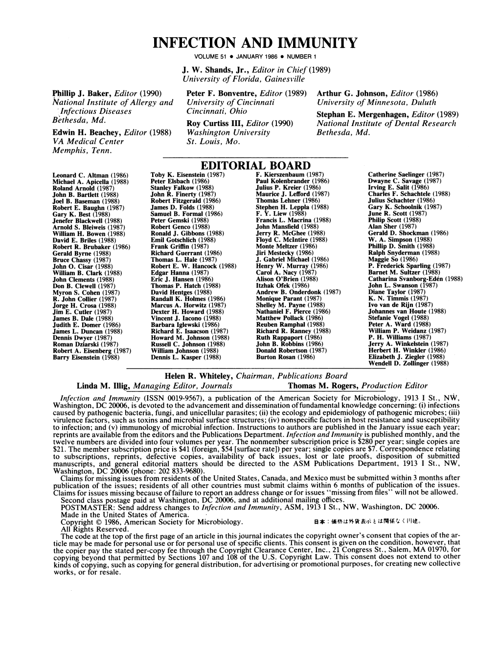 Infection and Immunity Volume 51 * January 1986 * Number 1 J