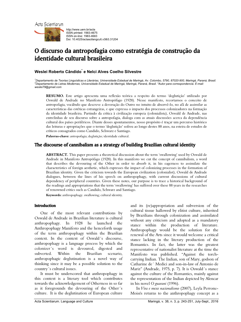 O Discurso Da Antropofagia Como Estratégia De Construção Da Identidade Cultural Brasileira