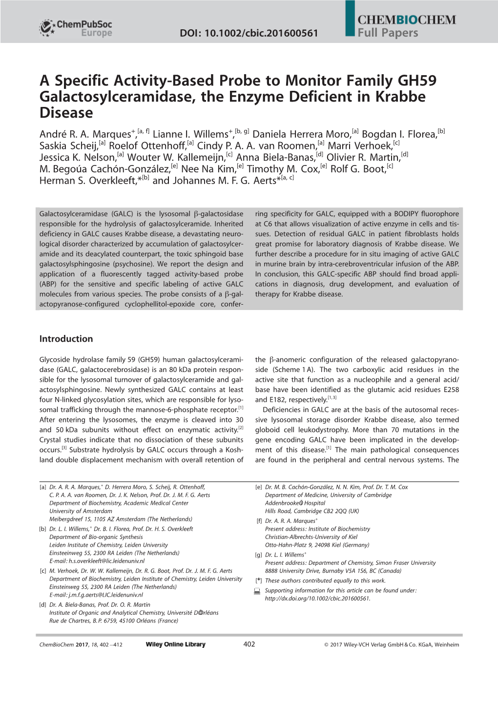 A Specific Activity‐Based Probe to Monitor Family