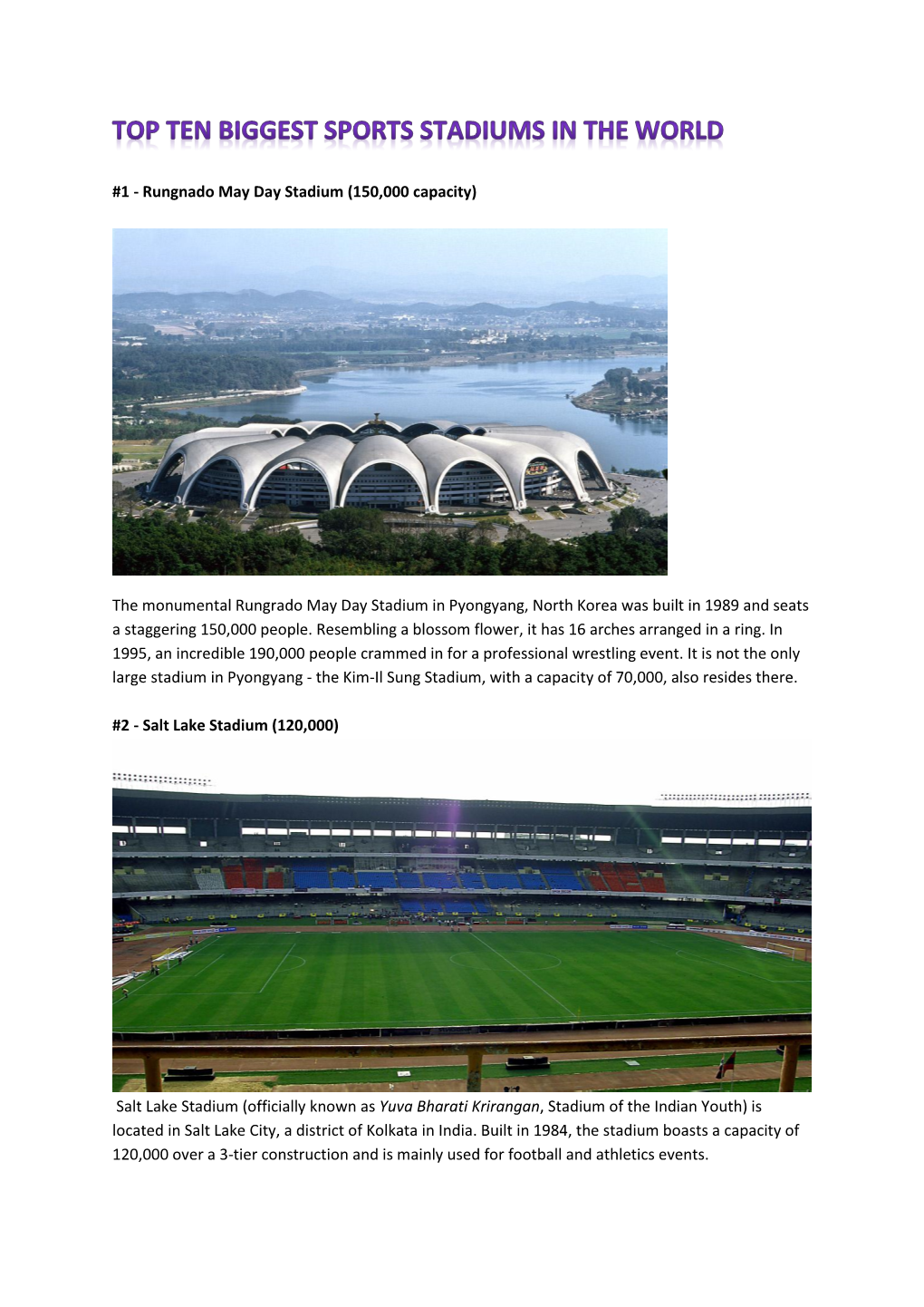 1 - Rungnado May Day Stadium (150,000 Capacity)