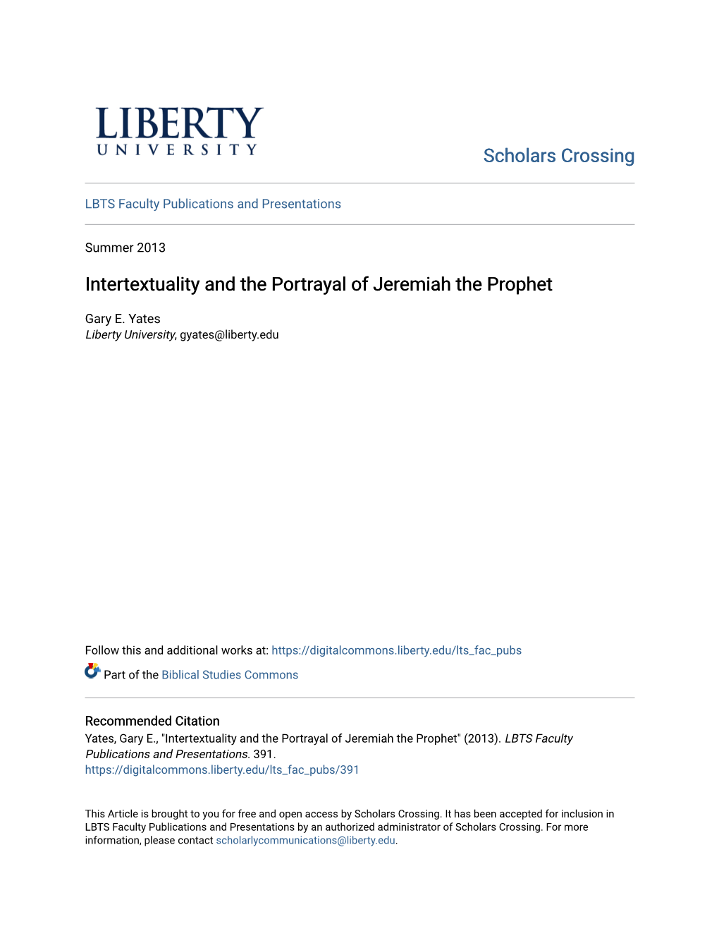 Intertextuality and the Portrayal of Jeremiah the Prophet