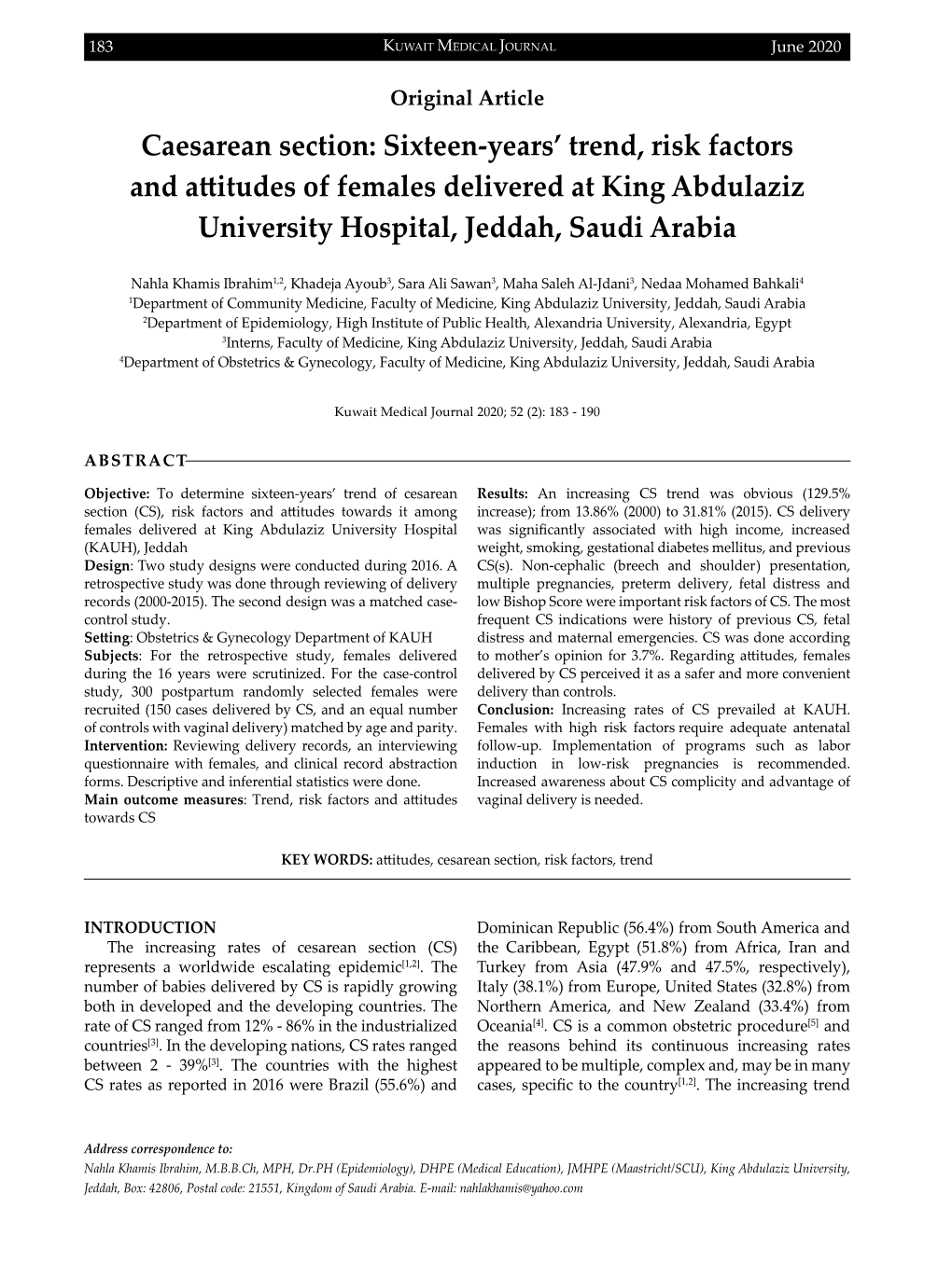 Caesarean Section: Sixteen-Years' Trend, Risk Factors and Attitudes Of