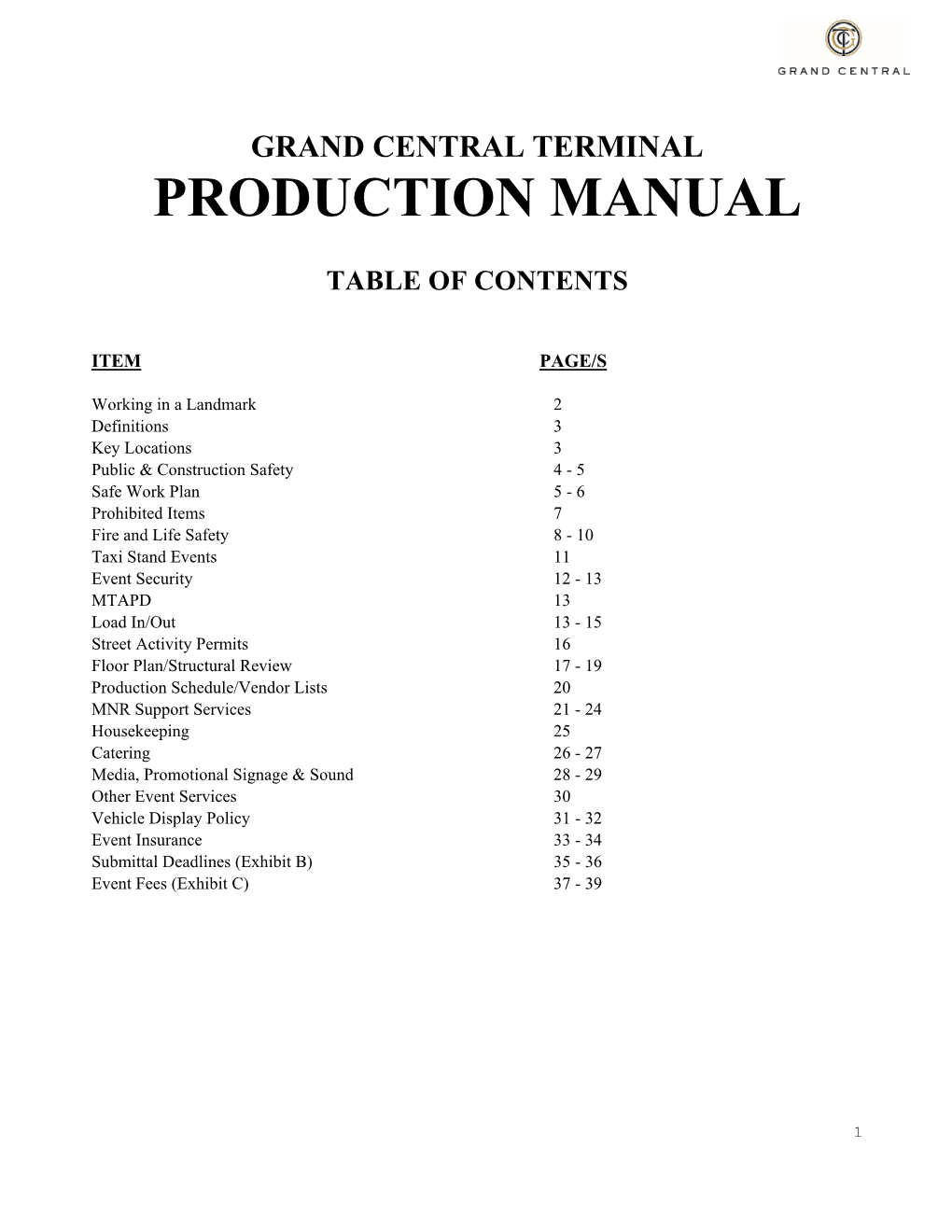 2009 Grand Central Terminal Event Production Manual