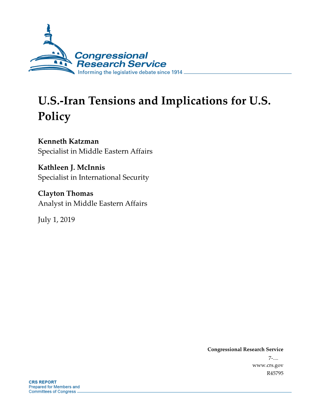 U.S.-Iran Tensions and Implications for U.S. Policy