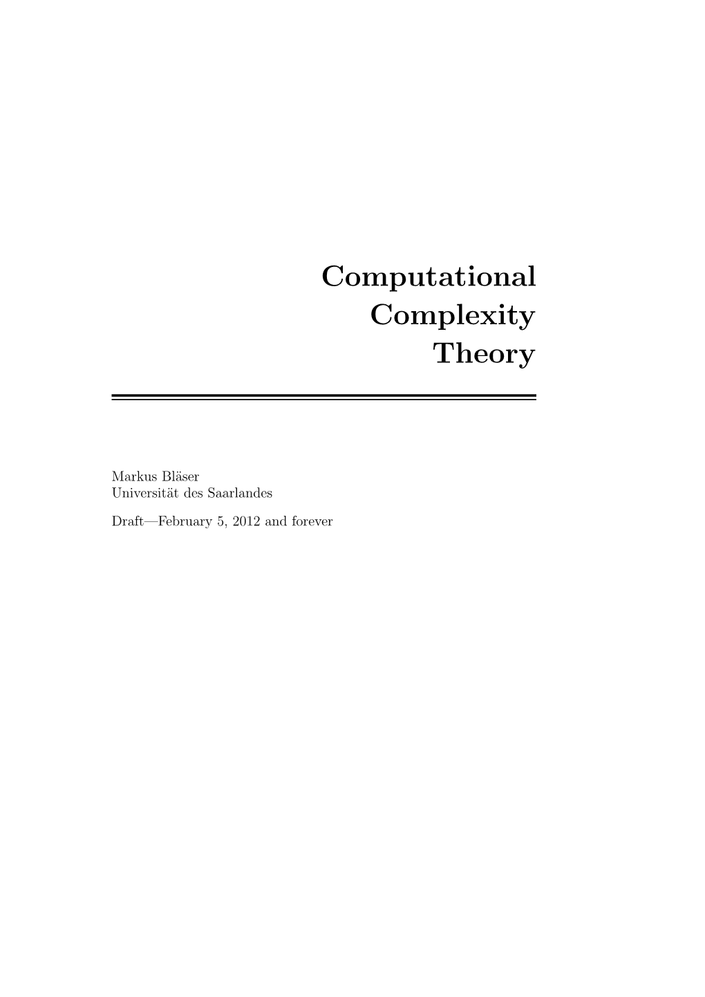 Computational Complexity Theory