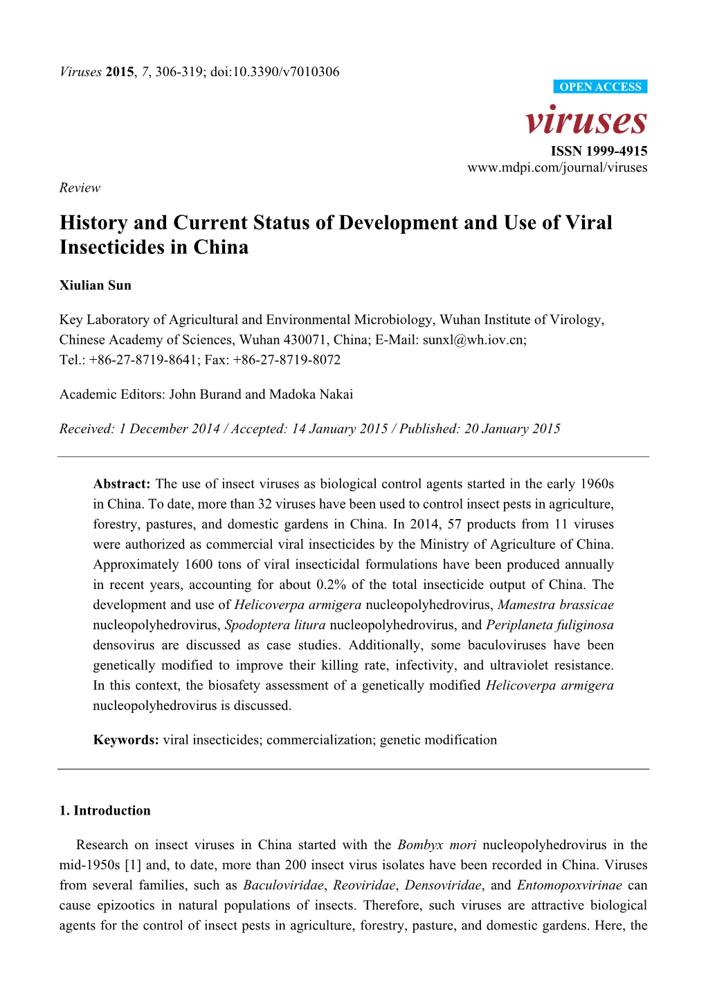 Viruses 2015, 7, 306-319; Doi:10.3390/V7010306 OPEN ACCESS