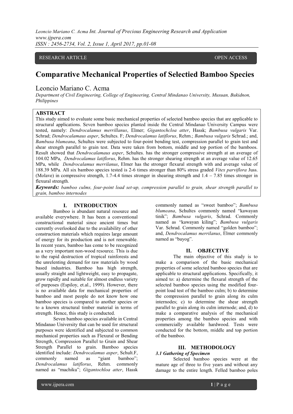 Comparative Mechanical Properties of Selectied Bamboo Species