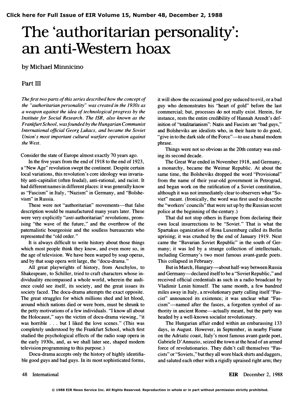 Authoritarian Personality': an Anti-Western Hoax