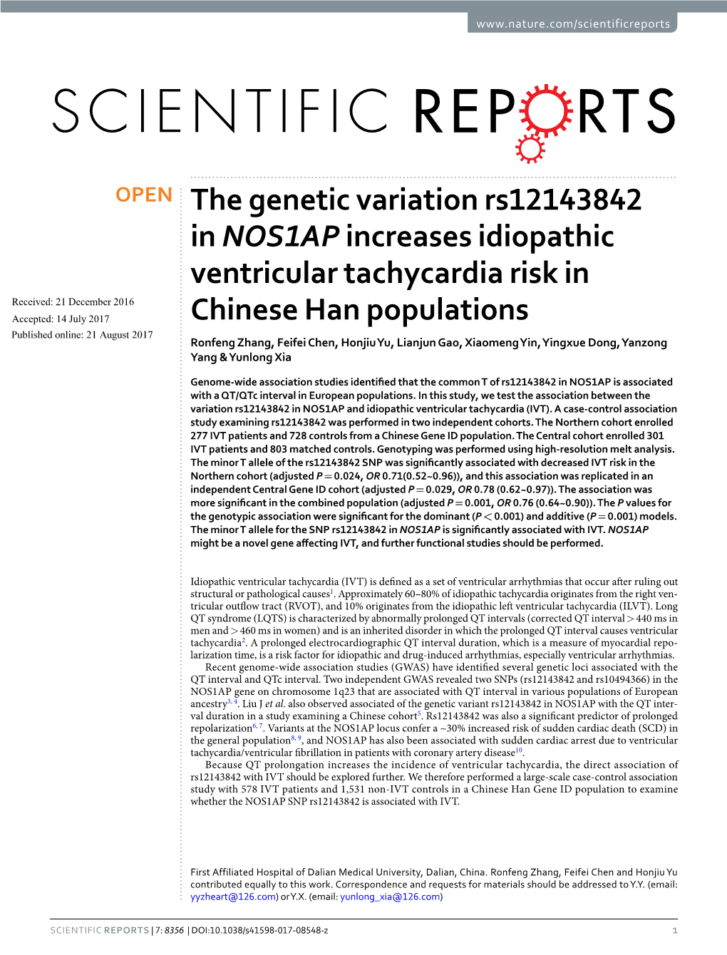 The Genetic Variation Rs12143842 in NOS1AP Increases Idiopathic