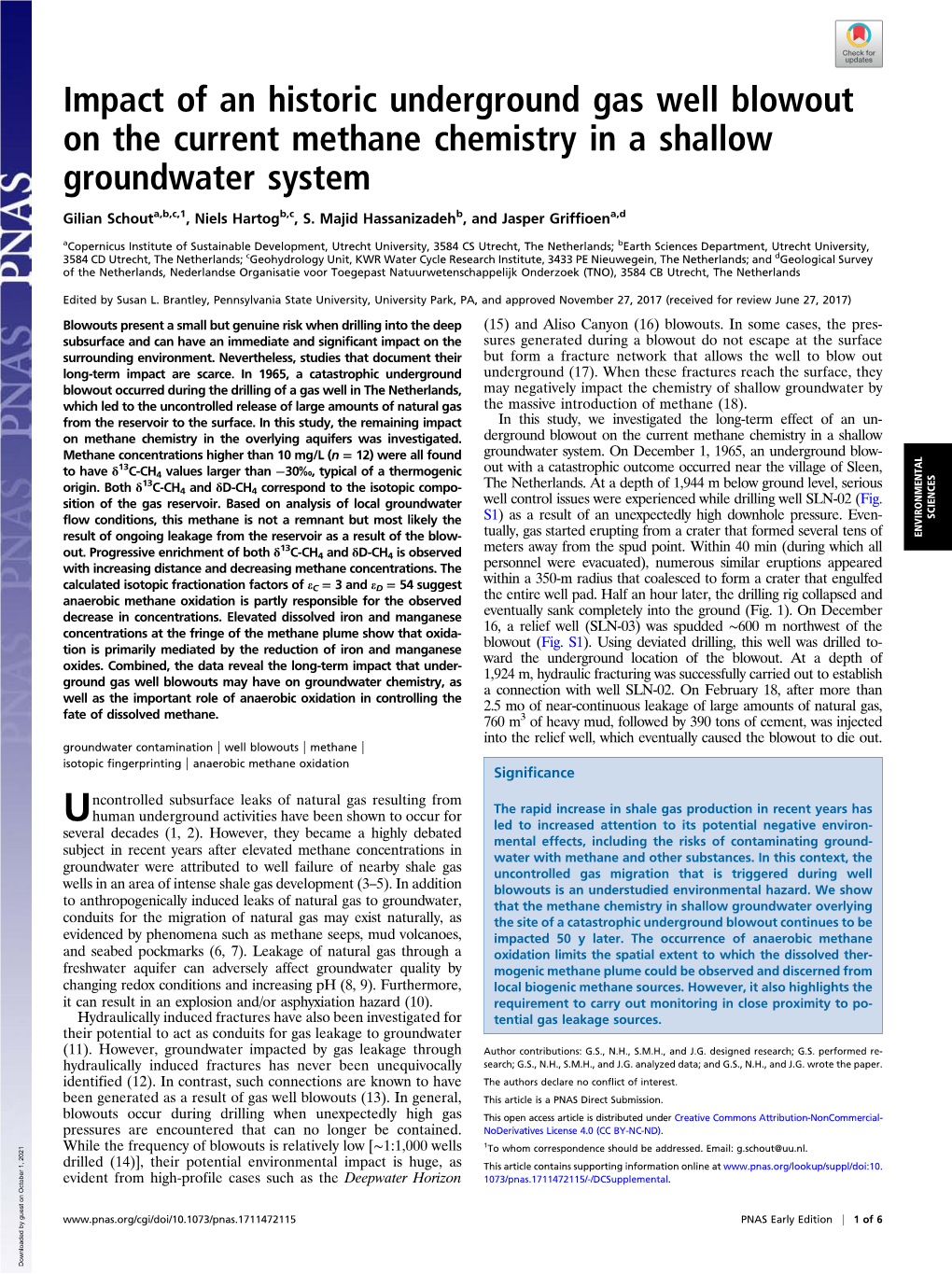 Impact of an Historic Underground Gas Well Blowout on the Current Methane Chemistry in a Shallow Groundwater System