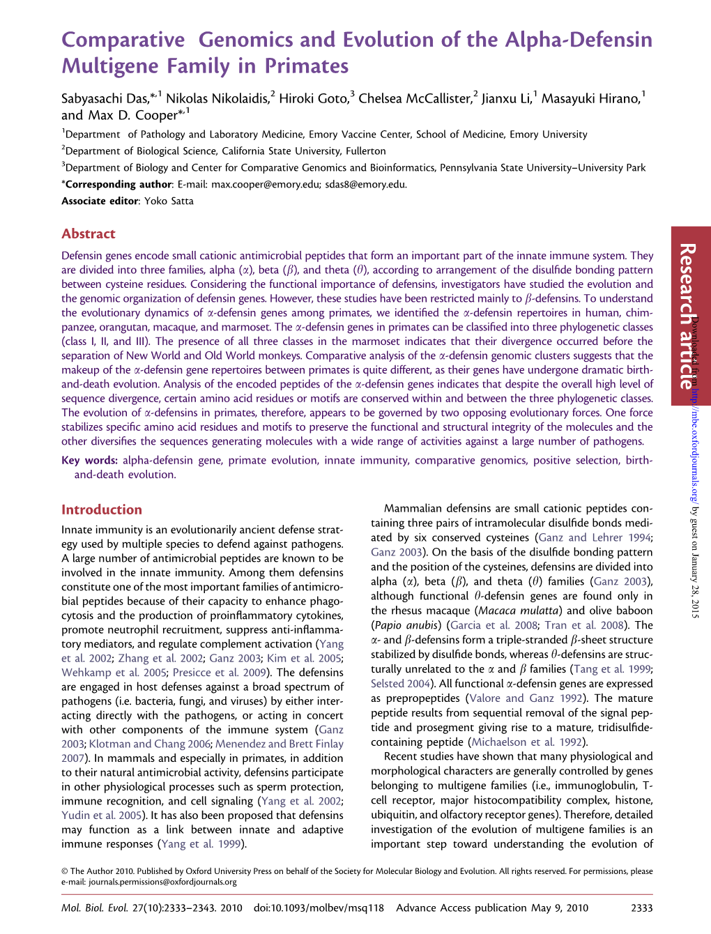 Comparative Genomics and Evolution of the Alpha-Defensin Multigene