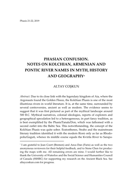 Phasian Confusion. Notes on Kolchian, Armenian and Pontic River Names in Myth, History and Geography*