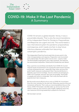COVID-19: Make It the Last Pandemic — a Summary by the Independent Panel for Pandemic Preparedness & Response 5 of 7 4