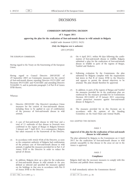 Commission Implementing Decision of 5 August 2011