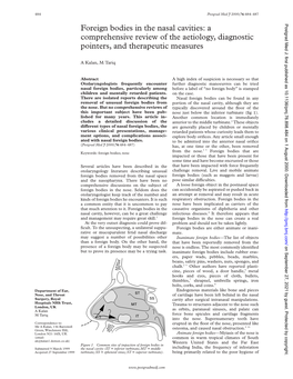 Foreign Bodies in the Nasal Cavities: a Comprehensive Review of the Aetiology, Diagnostic Pointers, and Therapeutic Measures