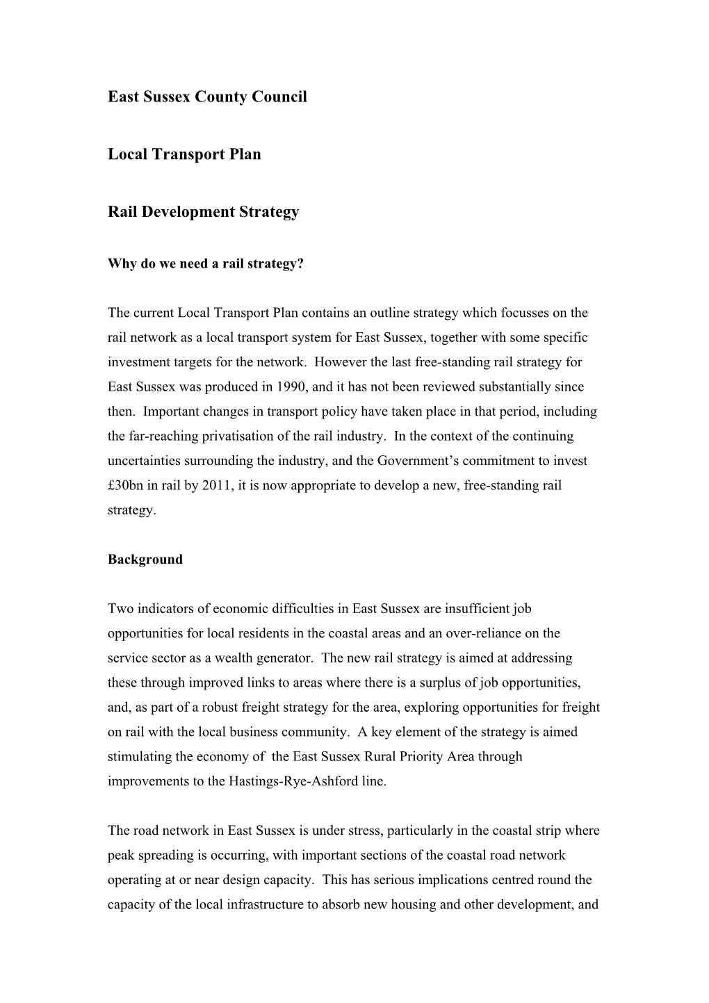 East Sussex County Council Local Transport Plan Rail Development