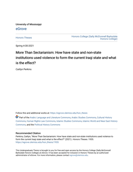 How Have State and Non-State Institutions Used Violence to Form the Current Iraqi State and What Is the Effect?