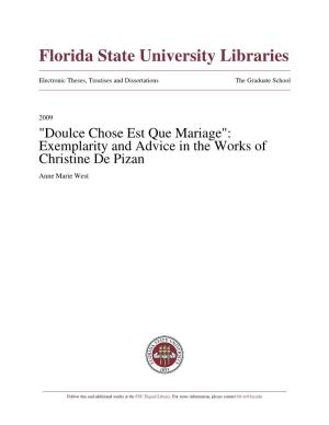 Exemplarity and Advice in the Works of Christine De Pizan Anne Marie West