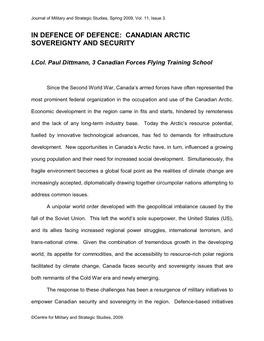 Canadian Arctic Sovereignty and Security