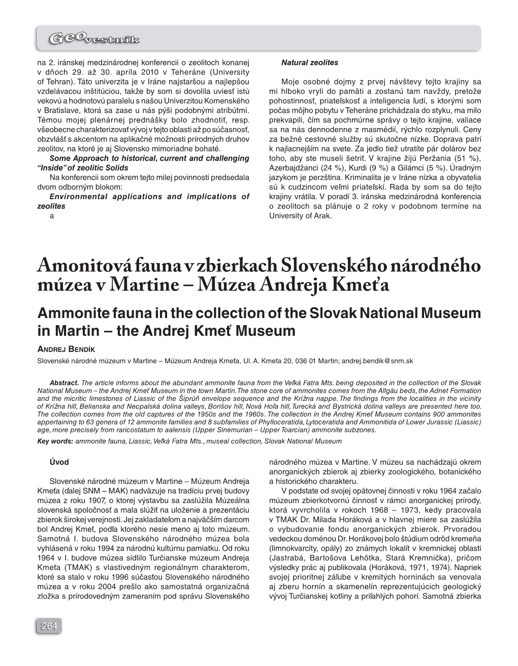 Amonitová Fauna V Zbierkach Slovenského Národného Múzea V