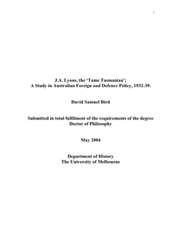 The Thesis Traces the Course of Lyons's Foreign Policy