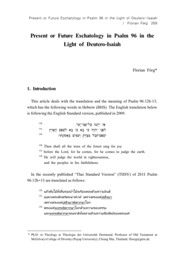 Present Or Future Eschatology in Psalm 96 in the Light of Deutero-Isaiah / Florian Förg 269