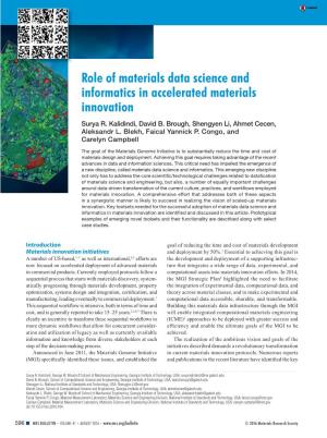 Role of Materials Data Science and Informatics in Accelerated Materials Innovation Surya R