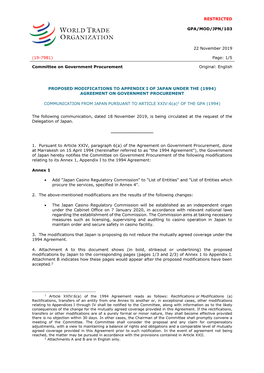 RESTRICTED GPA/MOD/JPN/103 22 November 2019 (19-7981) Page: 1