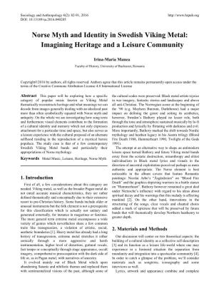 Norse Myth and Identity in Swedish Viking Metal: Imagining Heritage and a Leisure Community