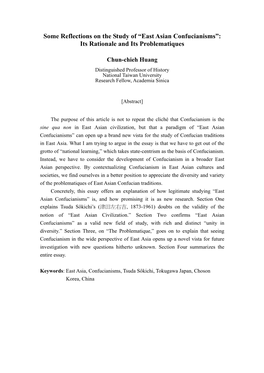 Some Reflections on the Study of “East Asian Confucianisms”: Its Rationale and Its Problematiques