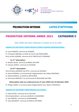 Promotion Interne Annee 2021 Categorie C