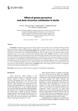 Effect of Goose Parvovirus and Duck Circovirus Coinfection in Ducks