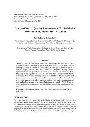 Study of Water Quality Parameters of Mula-Mutha River at Pune, Maharashtra (India)