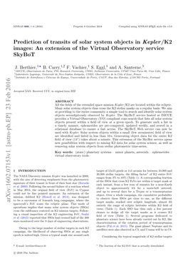 Prediction of Transits of Solar System Objects in Kepler/K2 Images: an Extension of the Virtual Observatory Service Skybot