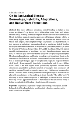 On Italian Lexical Blends: Borrowings, Hybridity, Adaptations, and Native Word Formations